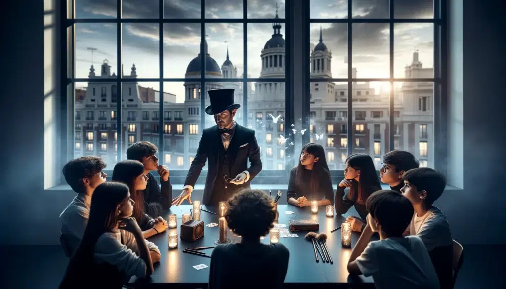 una clase de magia en practicas